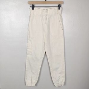 Pietsie Pants Women's XS Cream Canvas Baja Paperbag Joggers Cotton Stretch